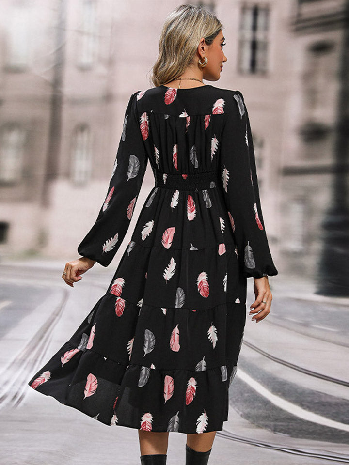 Printed V-Neck Slit Dress