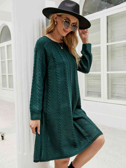 Cable-Knit Long Sleeve Sweater Dress