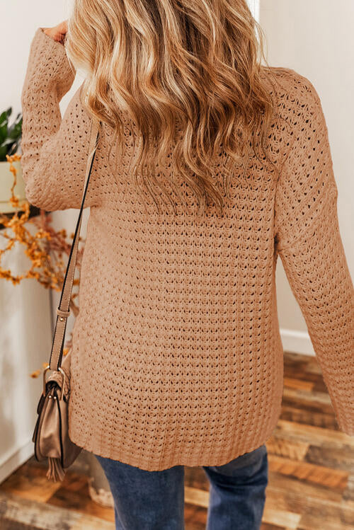 Openwork Round Neck Long Sleeve Sweater