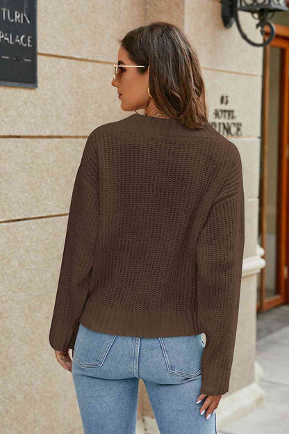 Openwork Surplice Long Sleeve Sweater