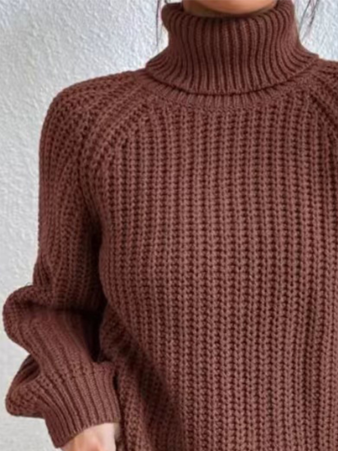 Turtleneck Rib-Knit Slit Sweater