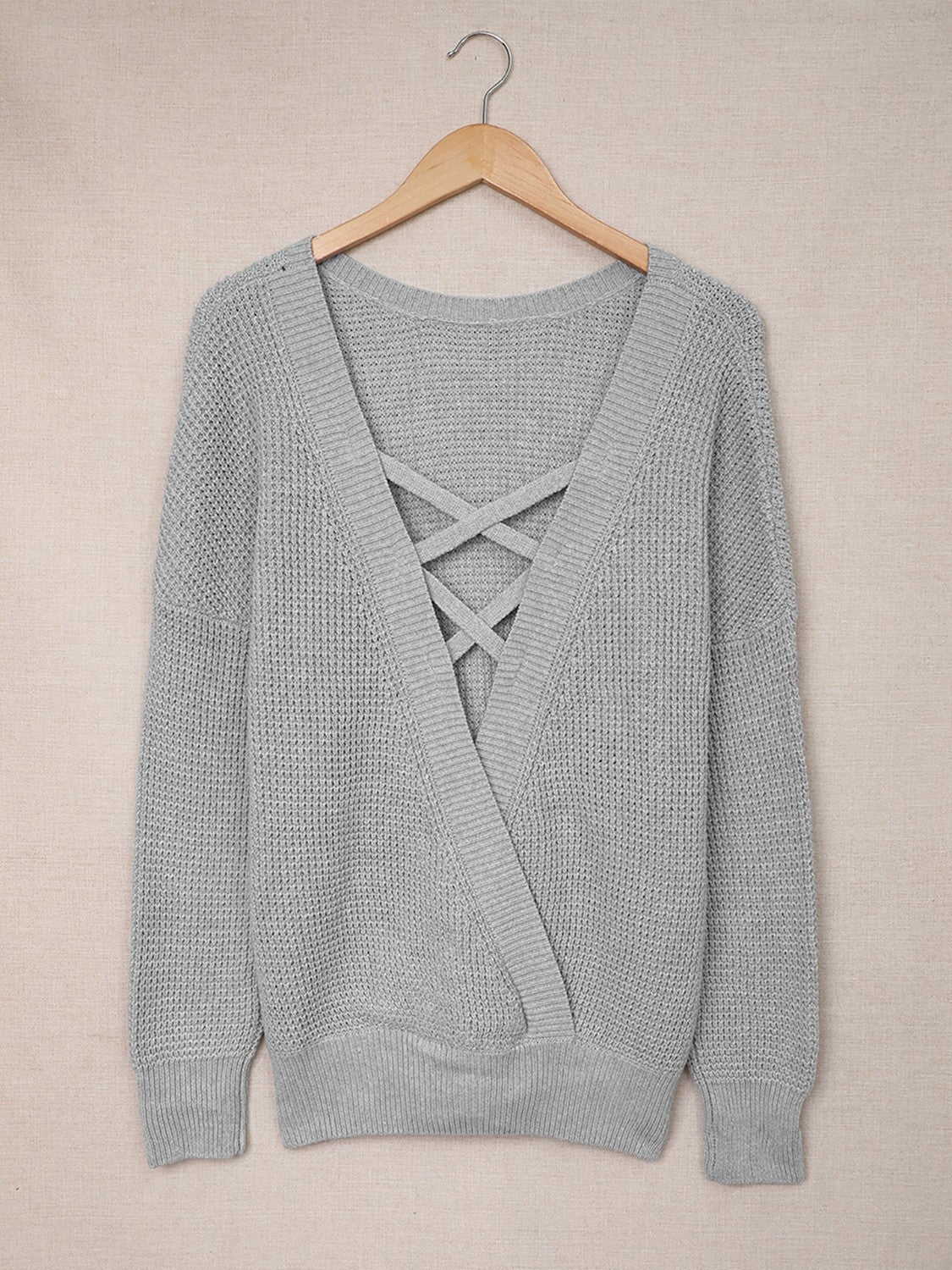 Woven Right Crisscross Back Waffle-Knit Sweater