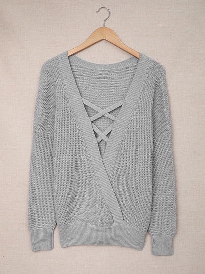 Woven Right Crisscross Back Waffle-Knit Sweater