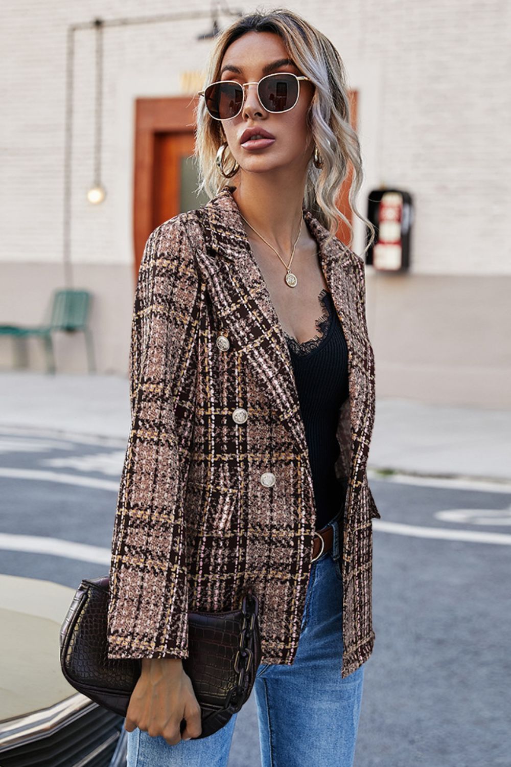 Plaid Buttoned Blazer