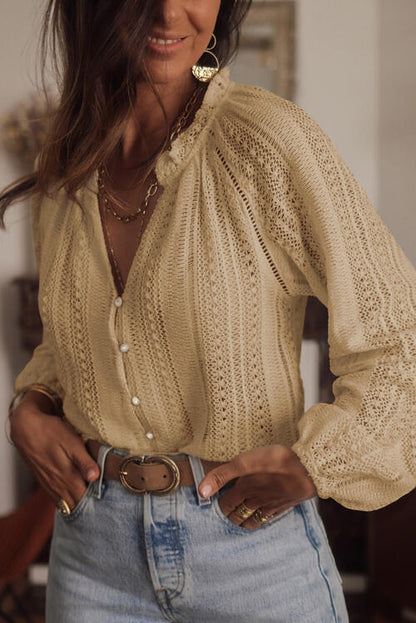 Openwork Button Up Long Sleeve Shirt