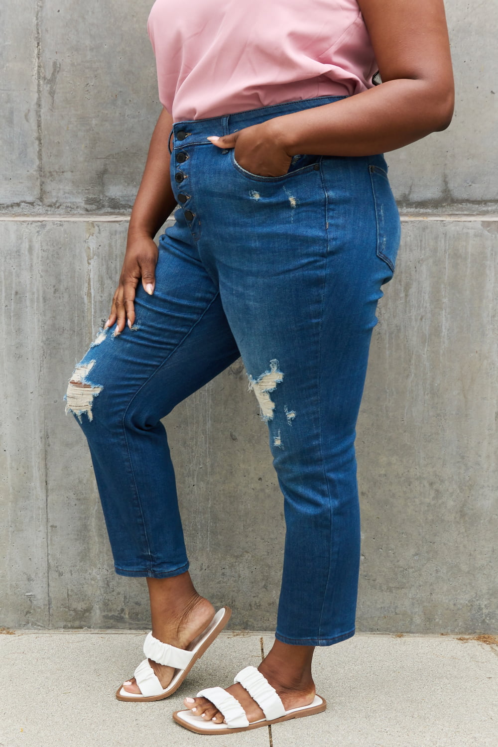 Judy Blue Melanie High Waisted Distressed Boyfriend Jeans