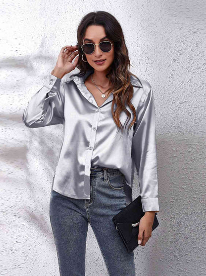 Collared Neck Buttoned Long Sleeve Shirt