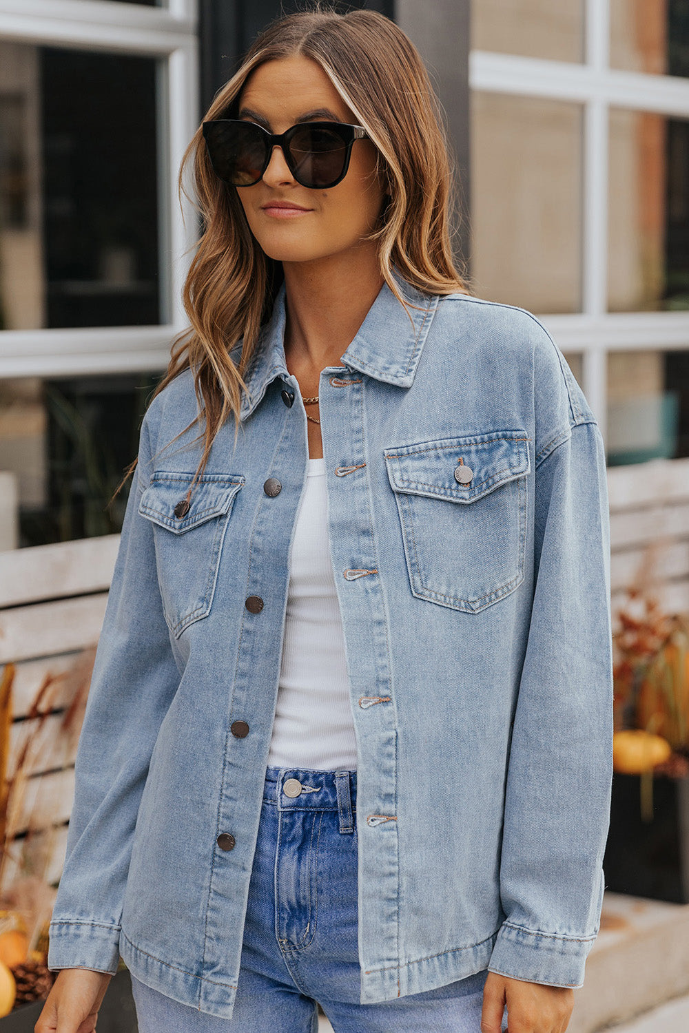 Button Down Collared Denim Jacket