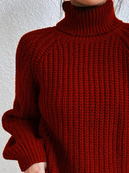 Turtleneck Rib-Knit Slit Sweater