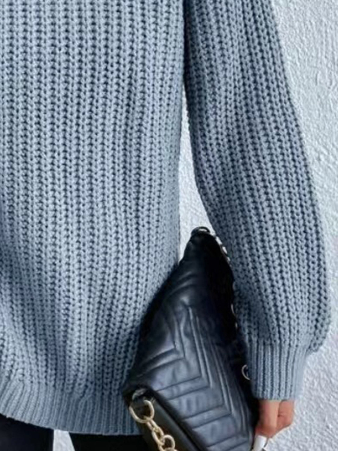 Turtleneck Rib-Knit Slit Sweater