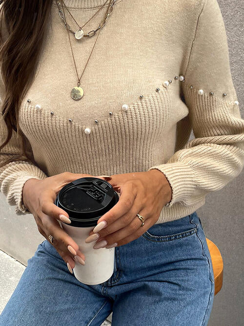 Pearl Detail Round Neck Sweater